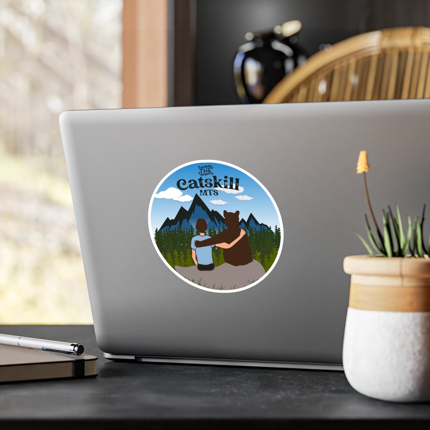 The Catskill Mountains Boy and Bear Circular Vinyl Decal