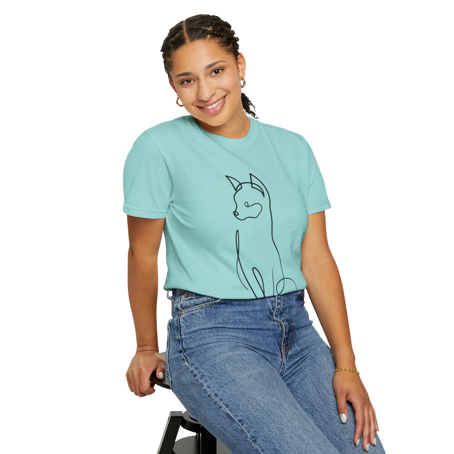 Line Art Cat Printed Unisex Garment-Dyed T-shirt