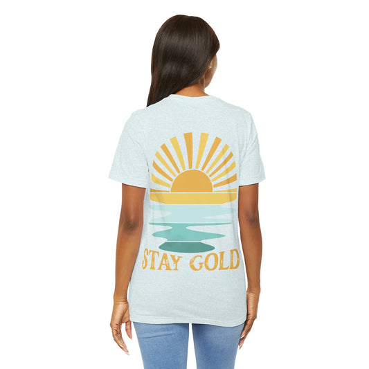 Stay Gold Ocean Blue Sunset Back Printed Unisex Jersey Short Sleeve Tee