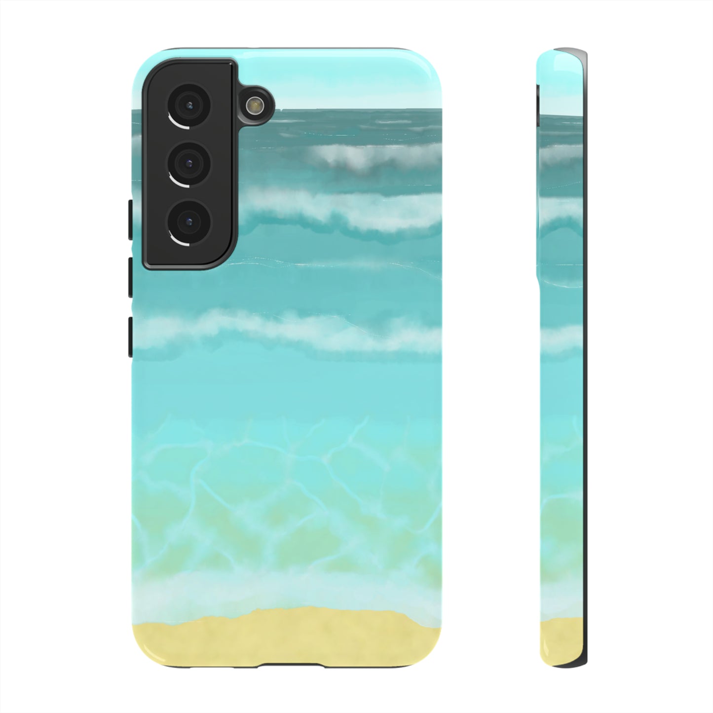 Shoreline Watercolor Ocean Beach Tough Phone Case, Summer Smartphone Cover