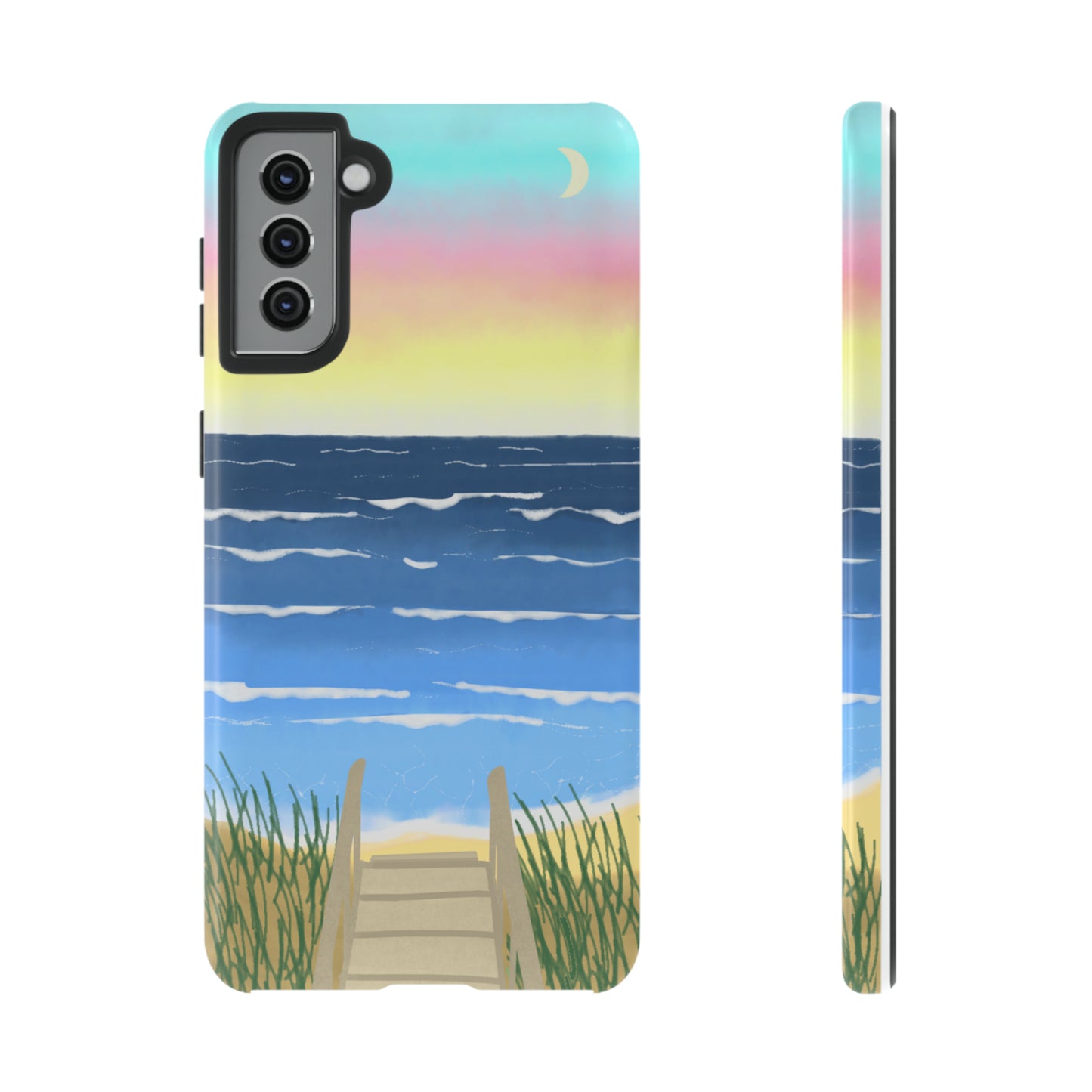 Sunset Beach Boardwalk Watercolor Tough Phone Case, Beachy Smartphone Cover