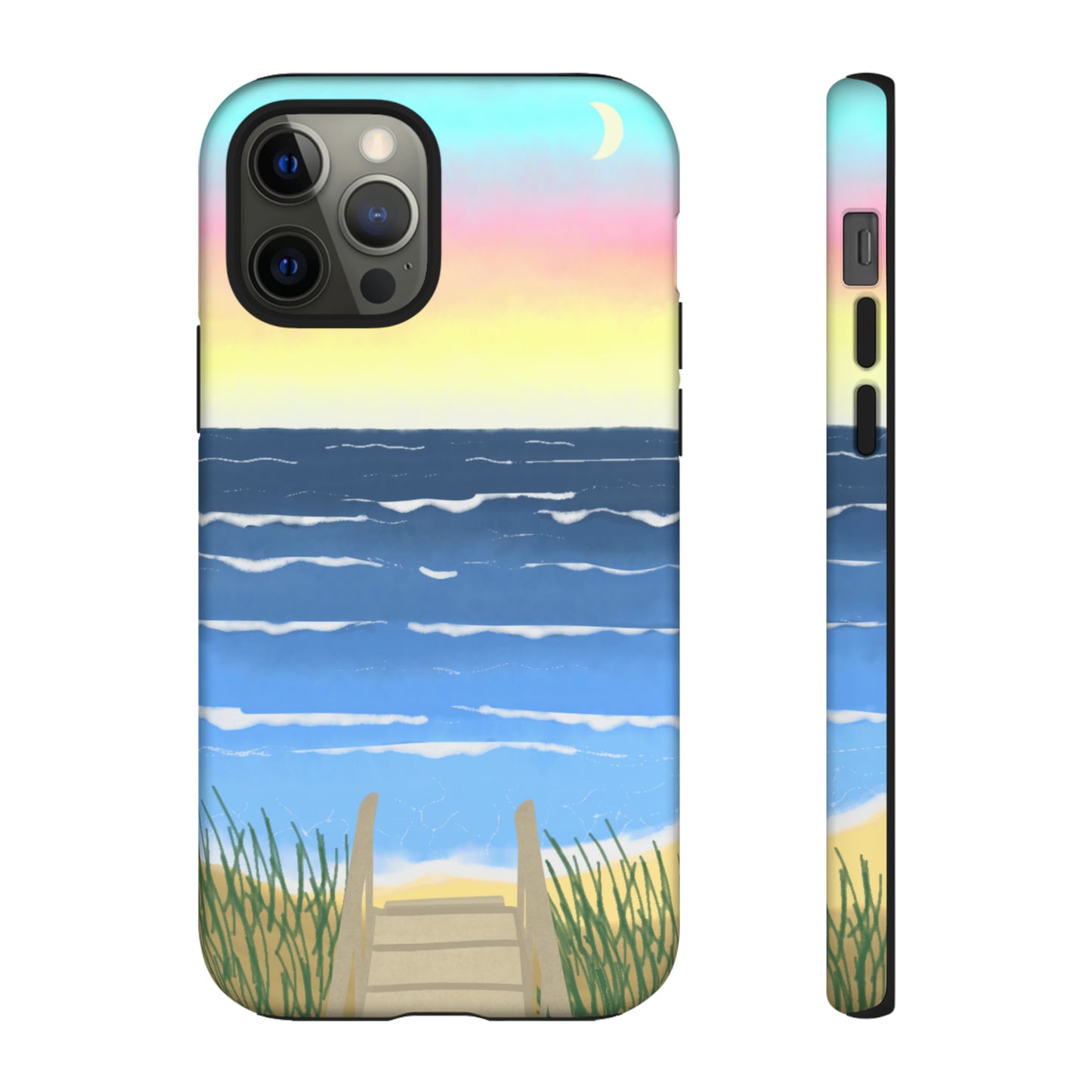 Sunset Beach Boardwalk Watercolor Tough Phone Case, Beachy Smartphone Cover