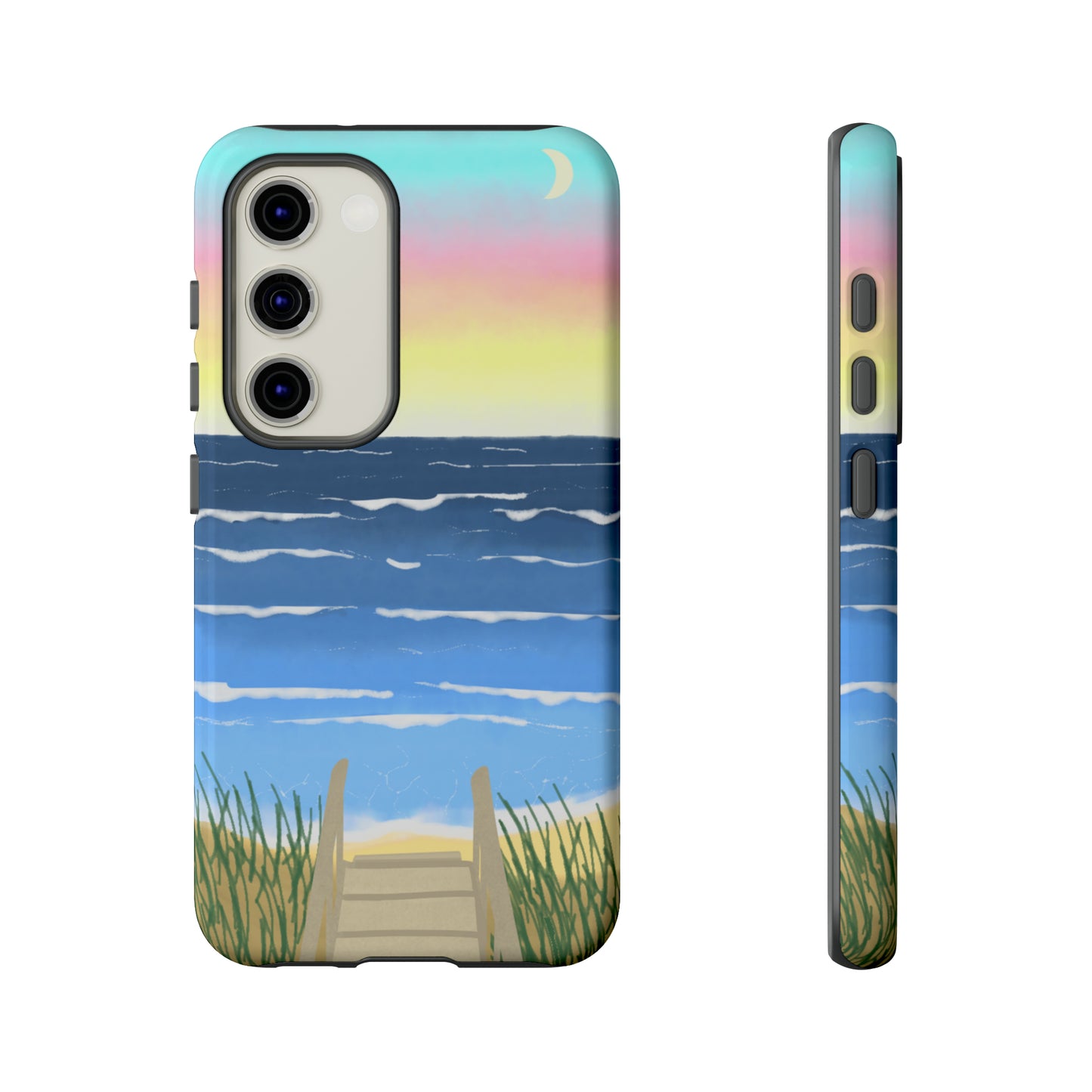 Sunset Beach Boardwalk Watercolor Tough Phone Case, Beachy Smartphone Cover