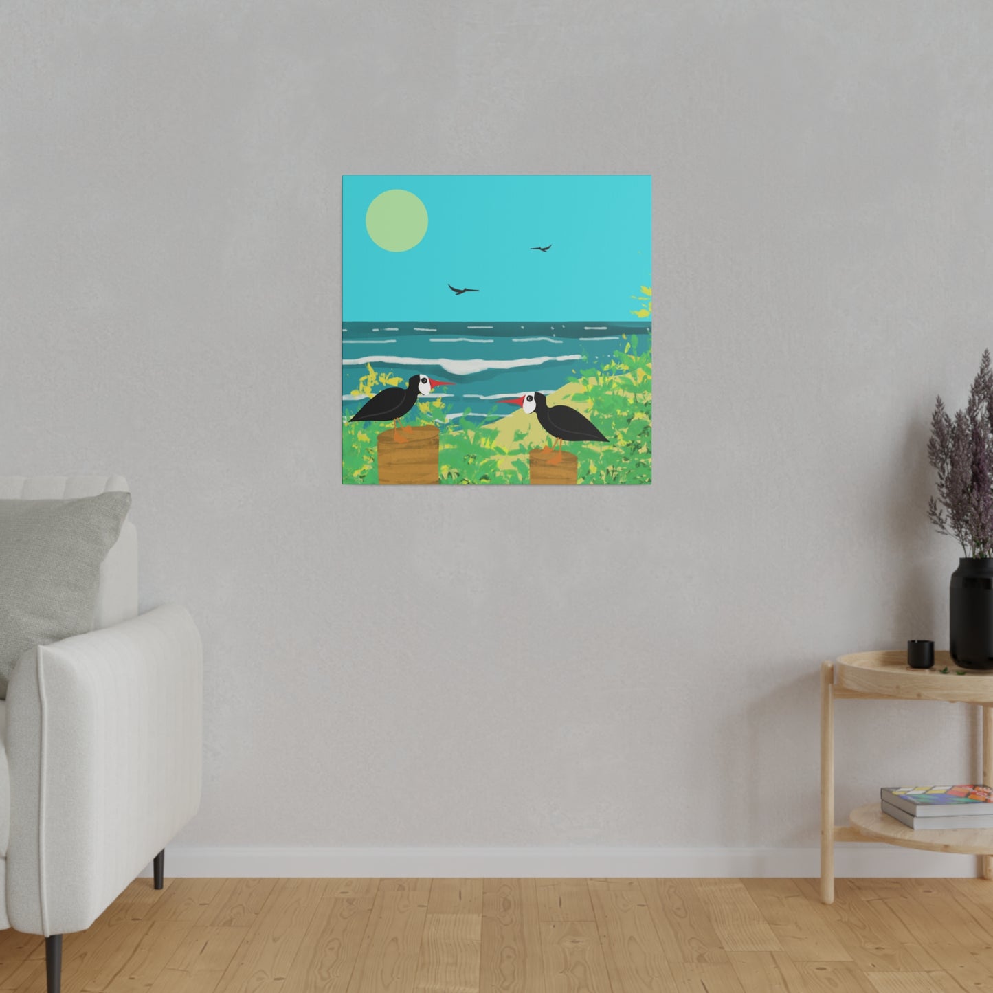 Oyster Catchers Beach Art Print on Matte Stretched Canvas 0.75"