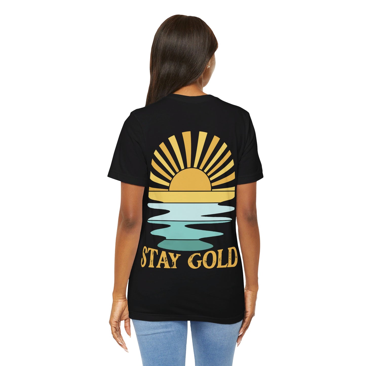 Stay Gold Ocean Blue Sunset Back Printed Unisex Jersey Short Sleeve Tee