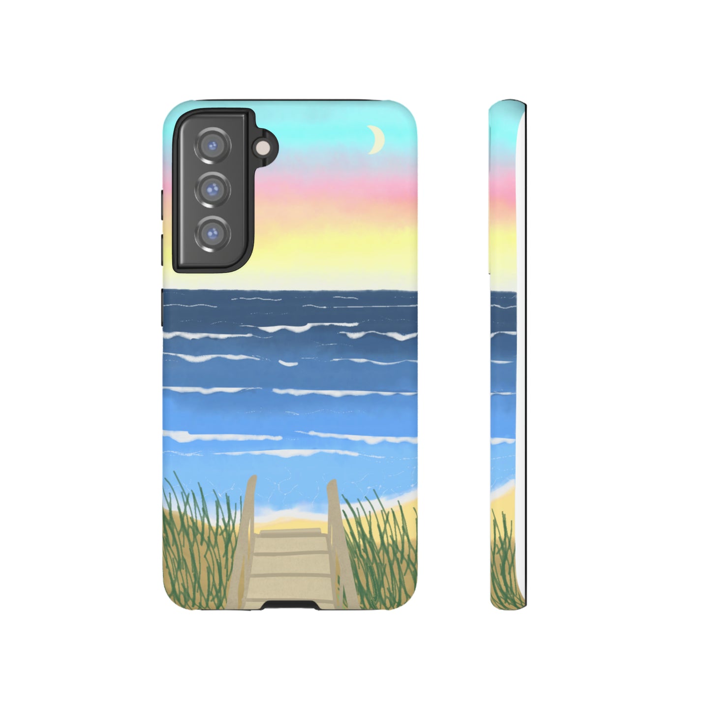 Sunset Beach Boardwalk Watercolor Tough Phone Case, Beachy Smartphone Cover