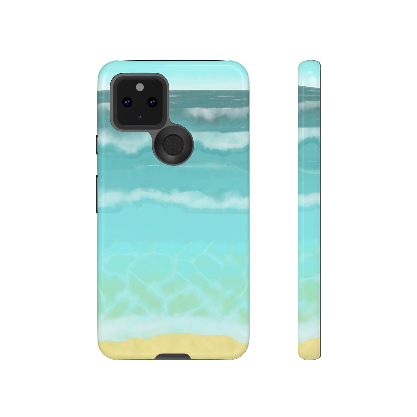 Shoreline Watercolor Ocean Beach Tough Phone Case, Summer Smartphone Cover