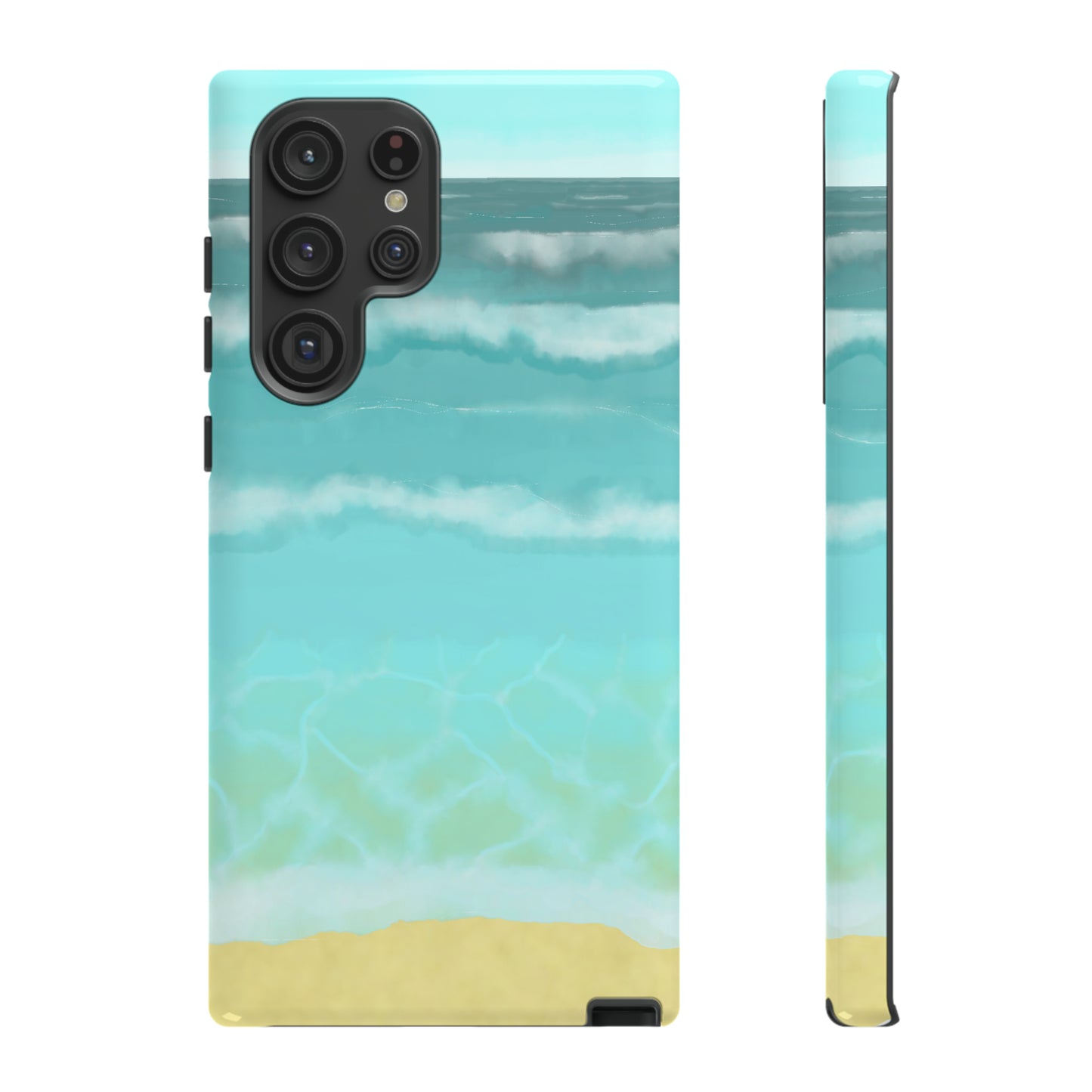 Shoreline Watercolor Ocean Beach Tough Phone Case, Summer Smartphone Cover