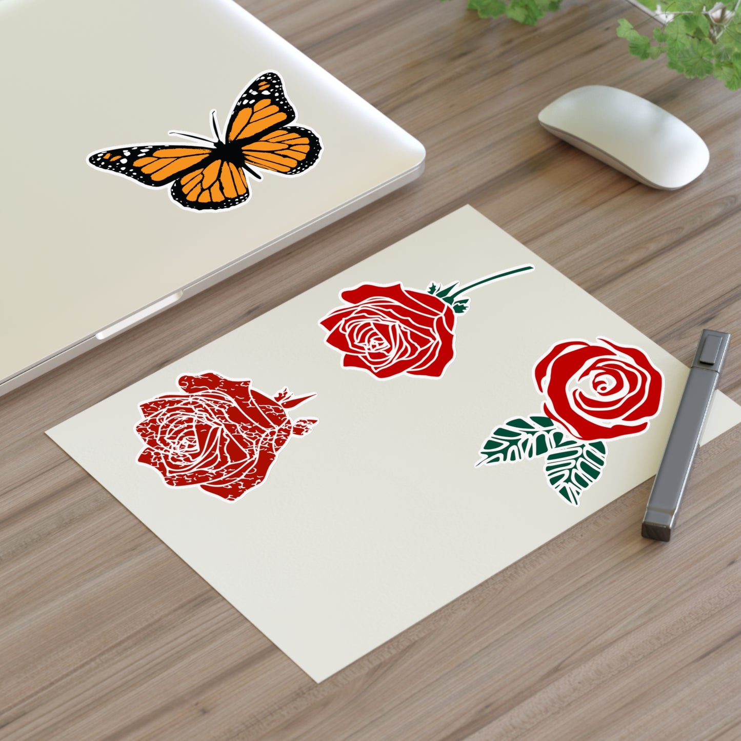 Red Roses and Monarch Butterfly Sticker Sheet