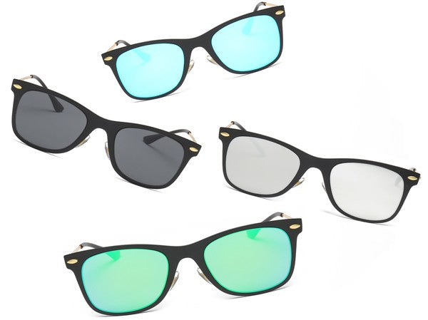 Classic Horn Rimmed Square Sunglasses with Color Lenses