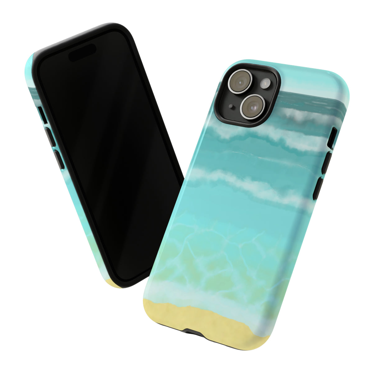 Shoreline Watercolor Ocean Beach Tough Phone Case, Summer Smartphone Cover