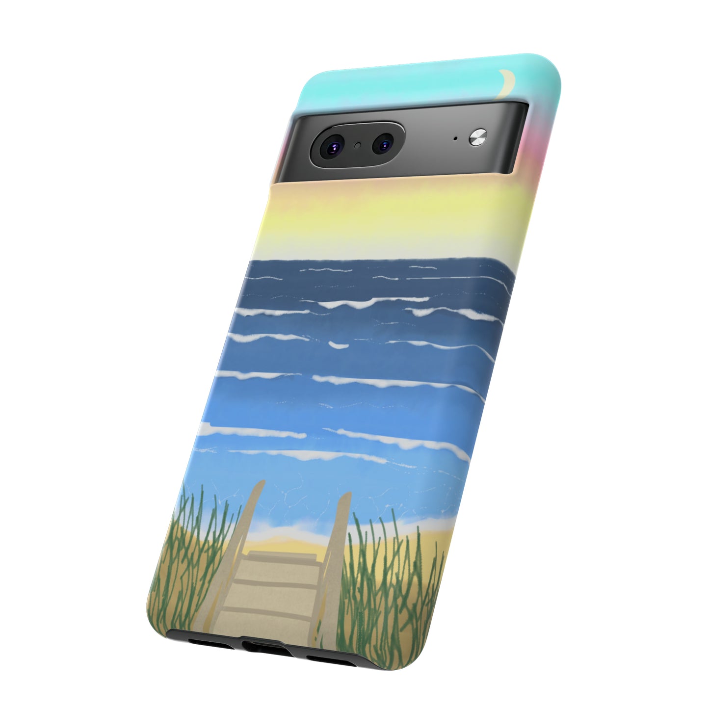 Sunset Beach Boardwalk Watercolor Tough Phone Case, Beachy Smartphone Cover