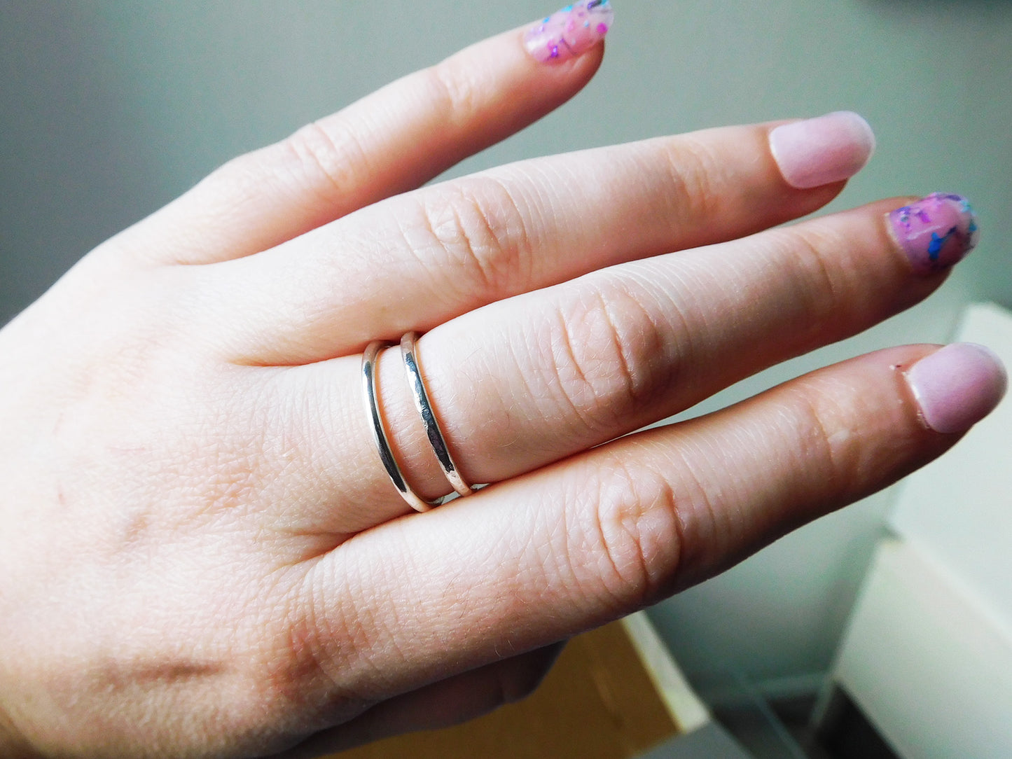 Sterling Silver Stacking Rings Textured/Polished Set of 2