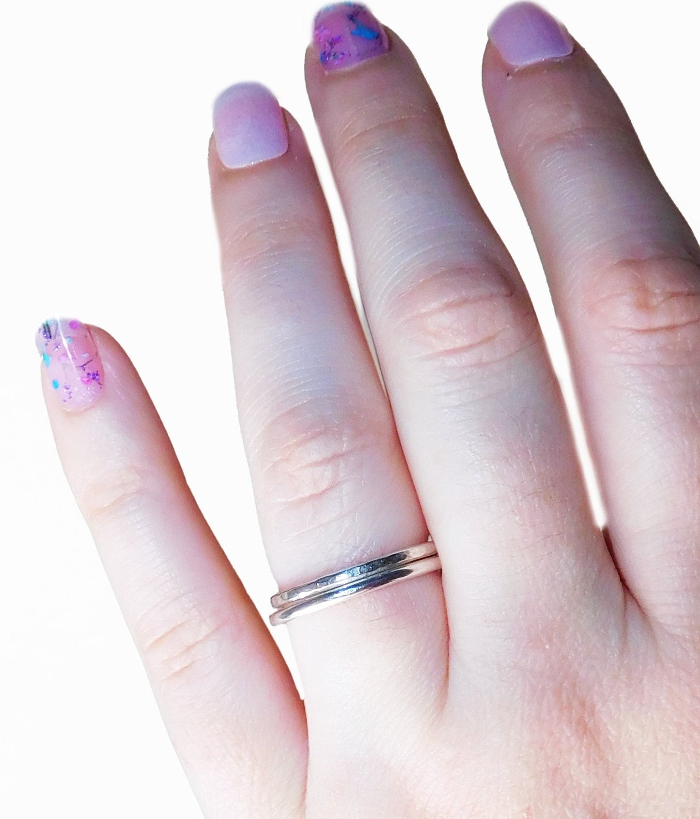 Sterling Silver Stacking Rings Textured/Polished Set of 2