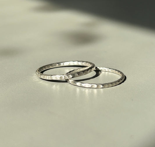 Set of 2 Sterling Silver Rings, Hammered Texture or Polished, Custom Sizes