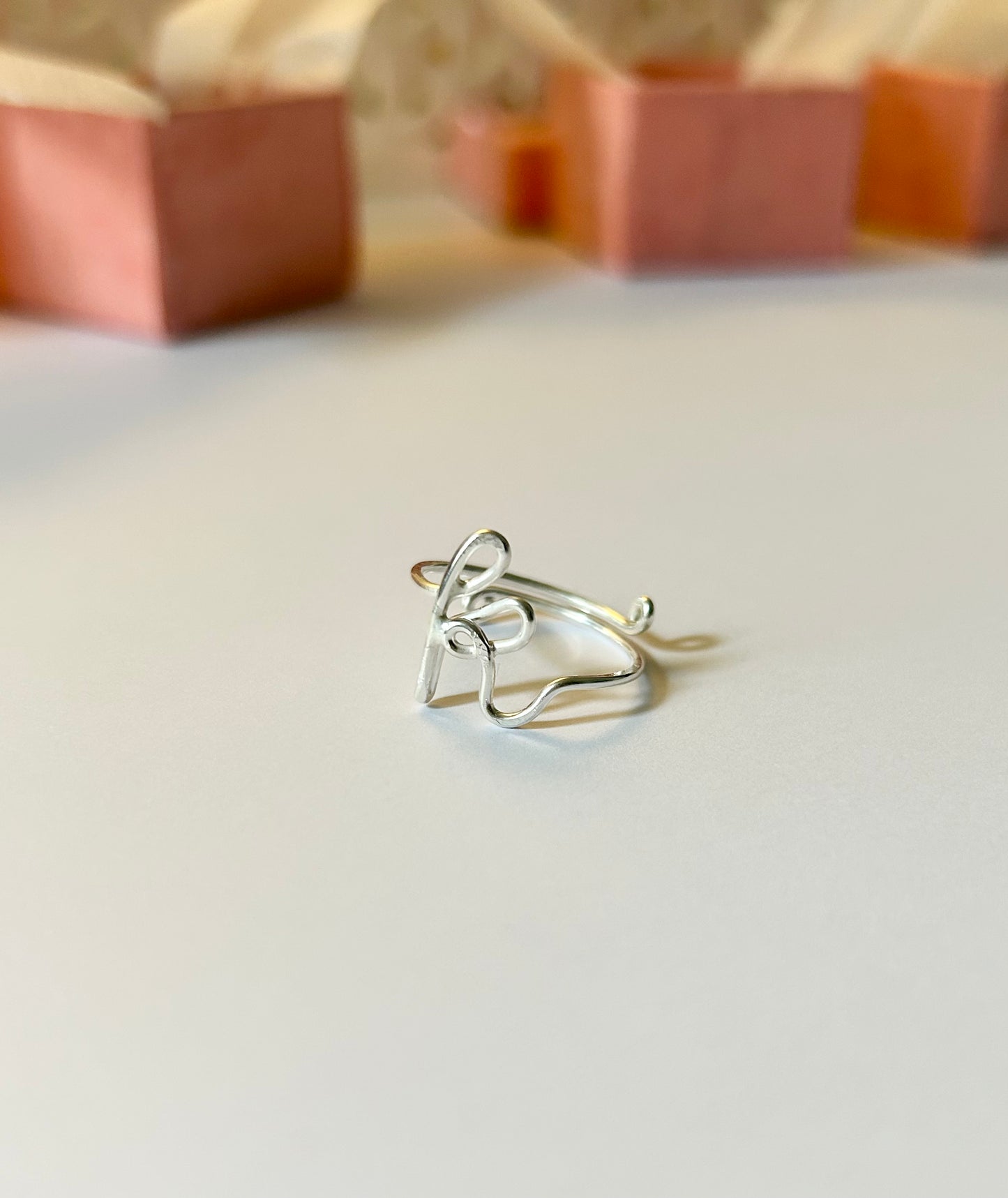 Script Letter Adjustable Initial Ring A-Z