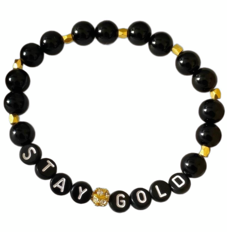 Stay gold black beaded friendship bracelet