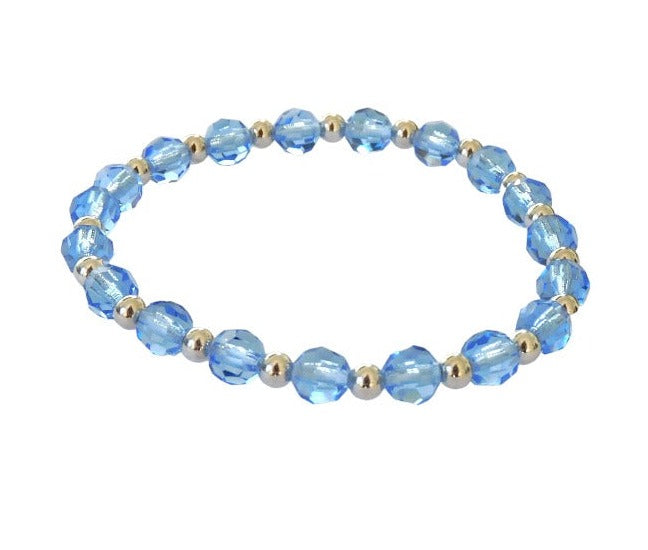 Blue Swarovski Crystal and Sterling Silver Beaded Stretch Bracelet