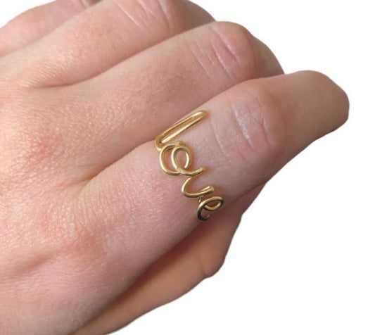 Love Script Adjustable Ring in 14k Gold-Filled or Sterling Silver