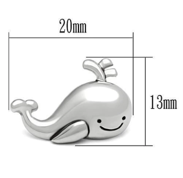 Whale with Spout Polished Stainless Steel Earrings