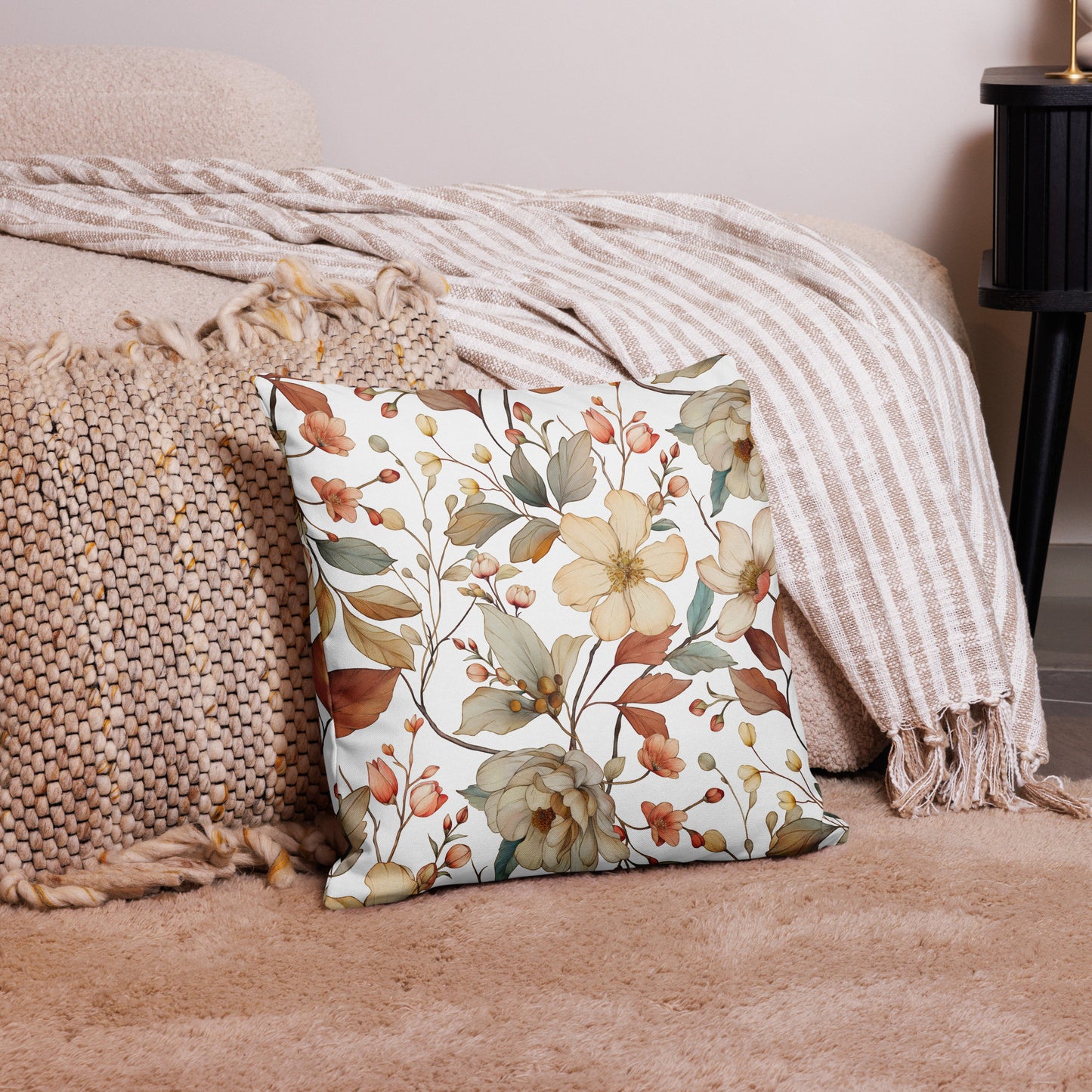 Earth Tones Floral Watercolor Print Premium Pillow