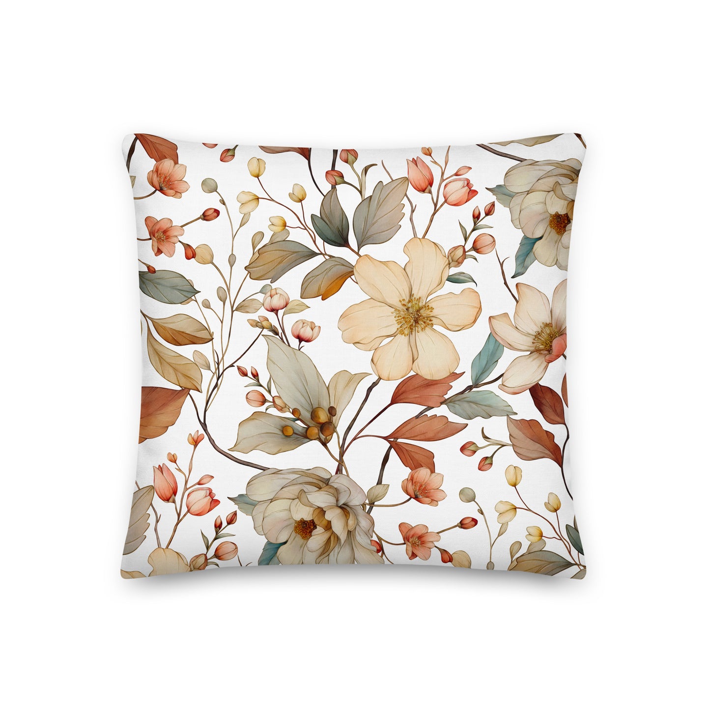 Earth Tones Floral Watercolor Print Premium Pillow