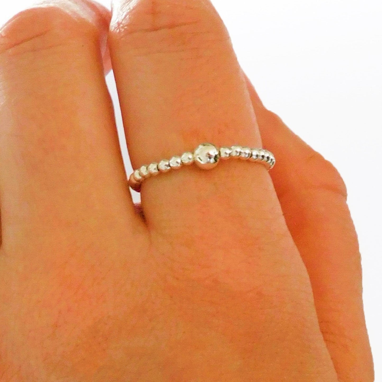 Sterling Silver Beaded Elastic Stretch Ring