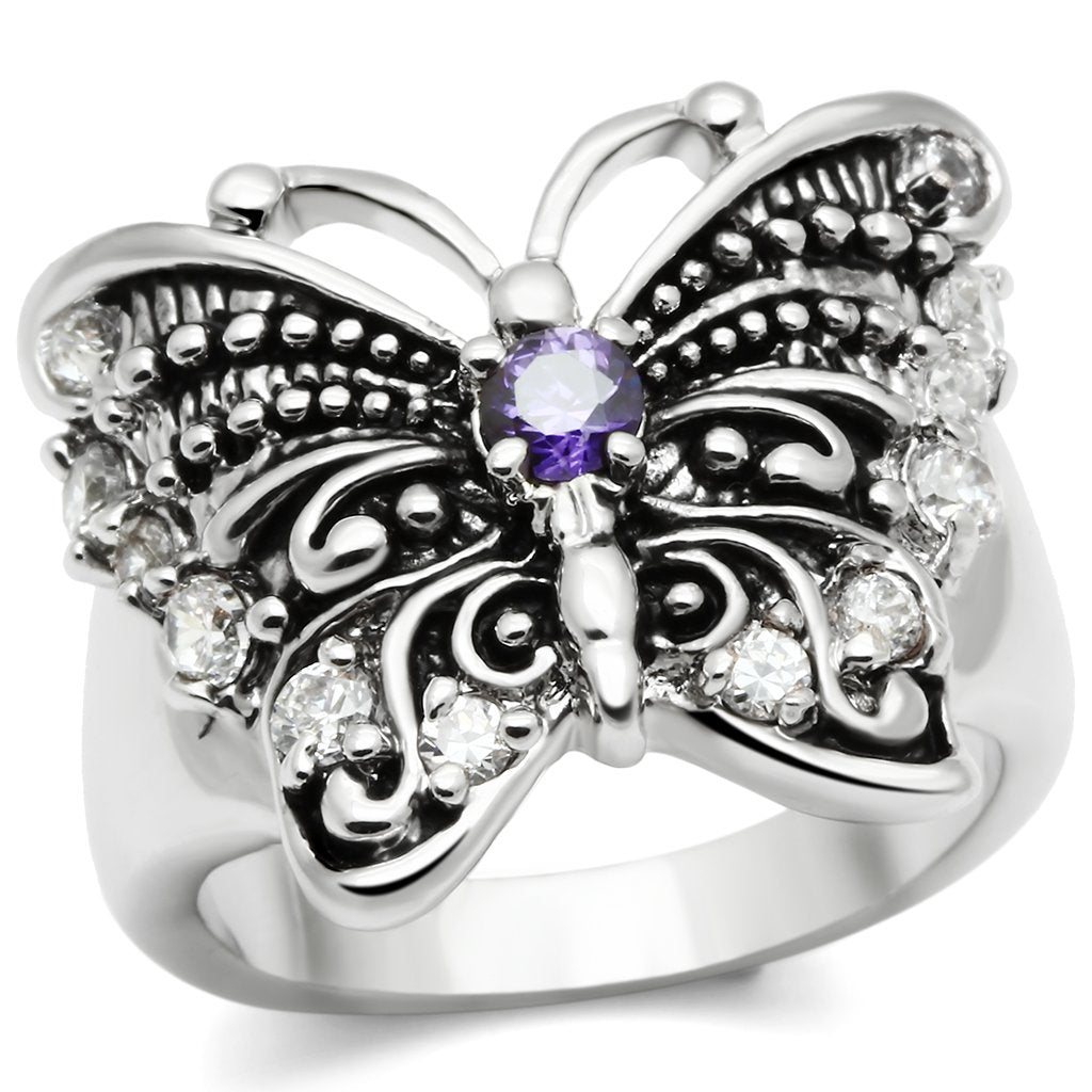 Butterfly Ring with CZ Crystals in Amethyst