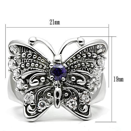 Butterfly Ring with CZ Crystals in Amethyst