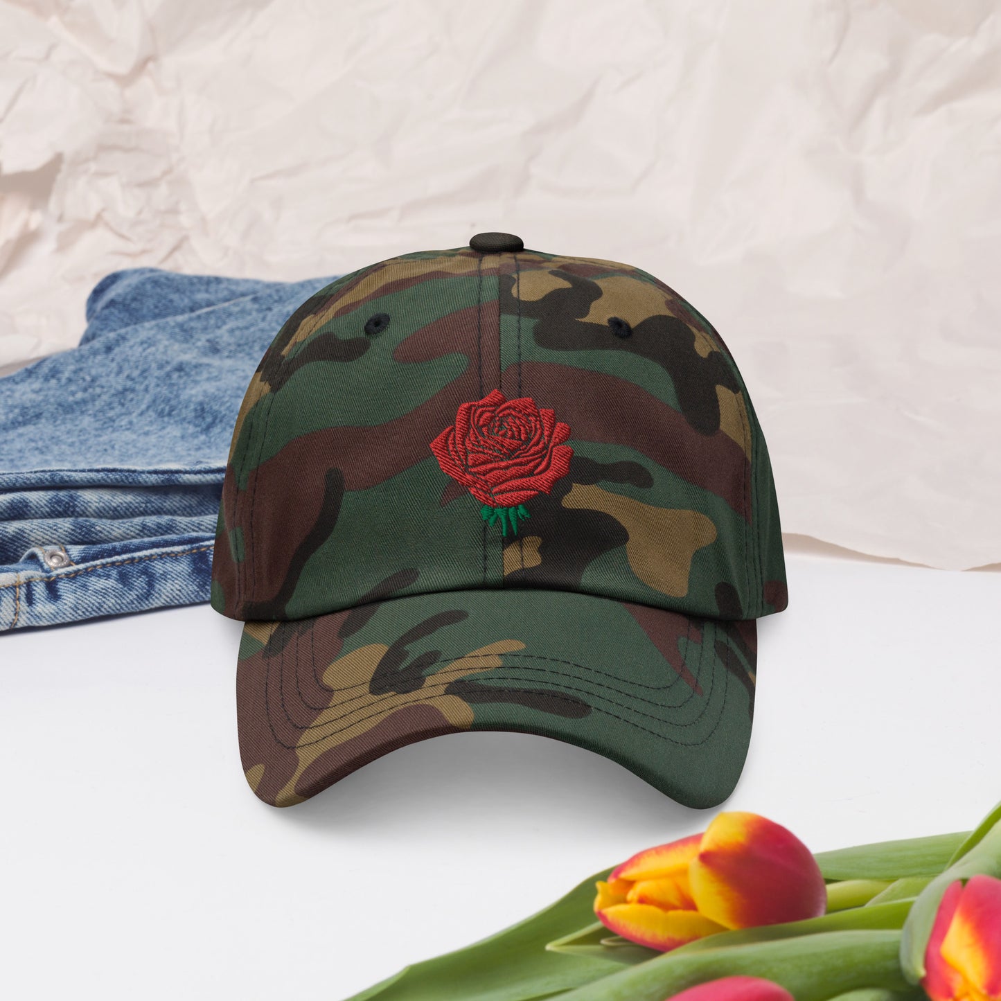 Red Rose Embroidered Unisex Dad hat