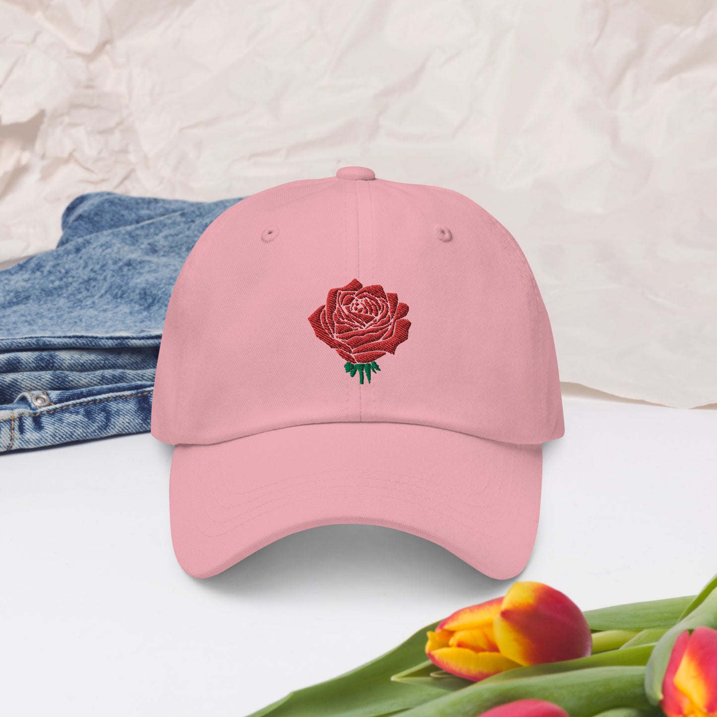 Red Rose Embroidered Unisex Dad hat