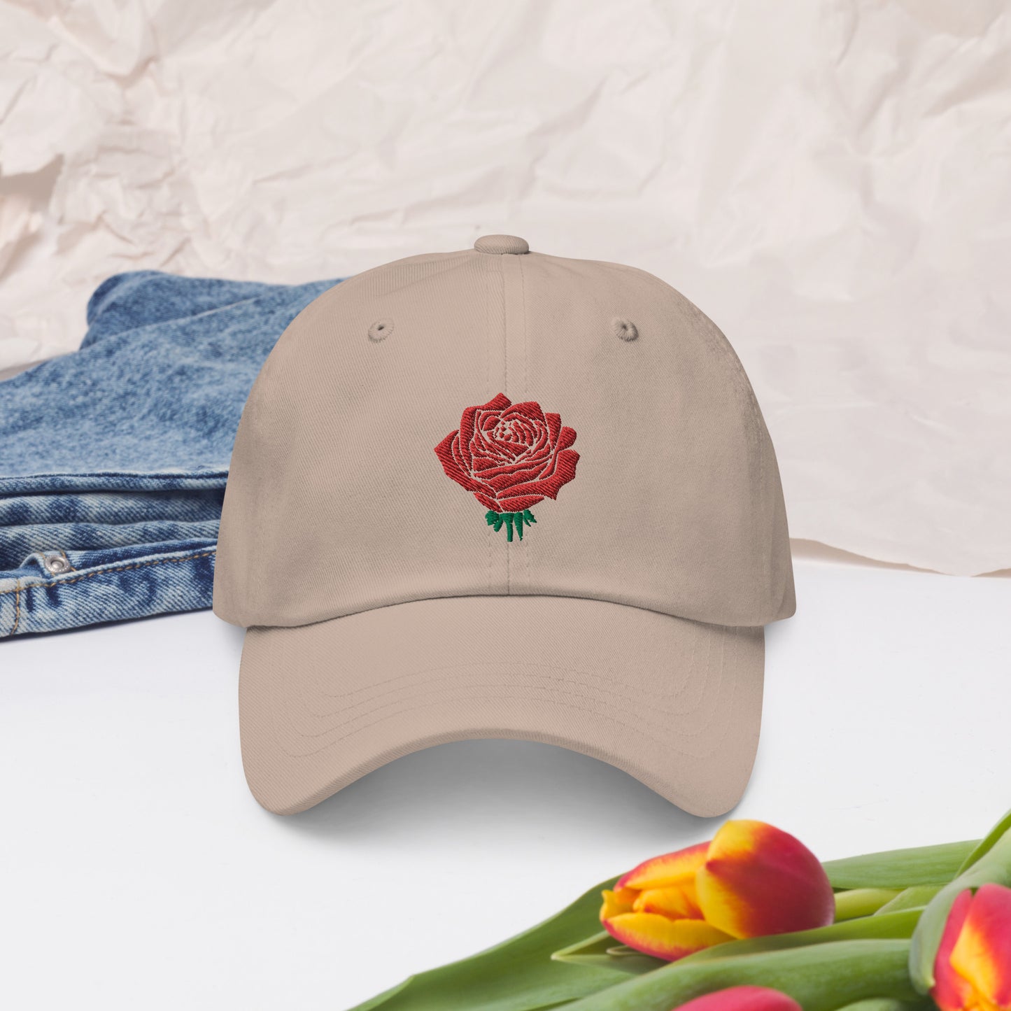 Red Rose Embroidered Unisex Dad hat