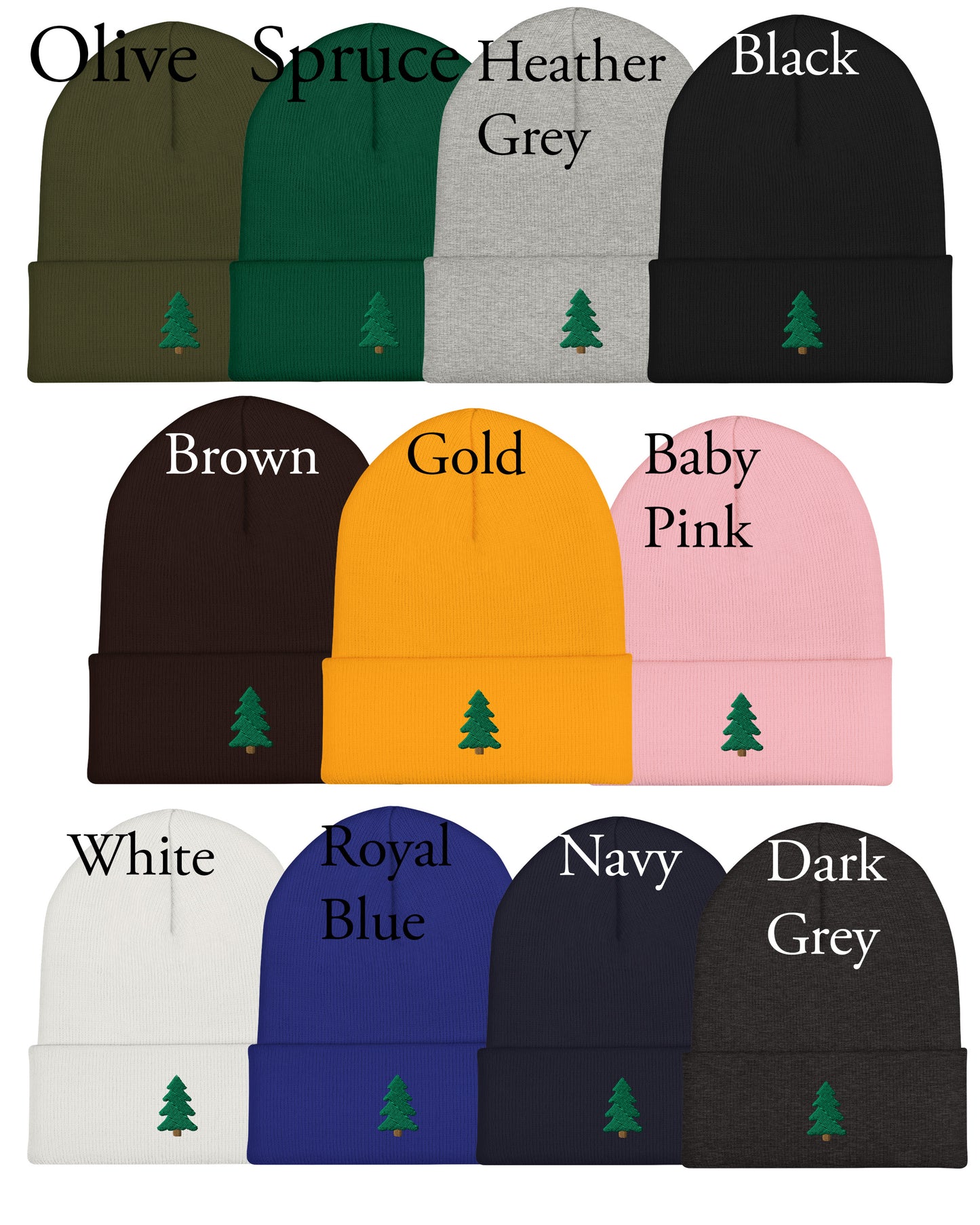 Pine Tree Embroidered Cuffed Beanie