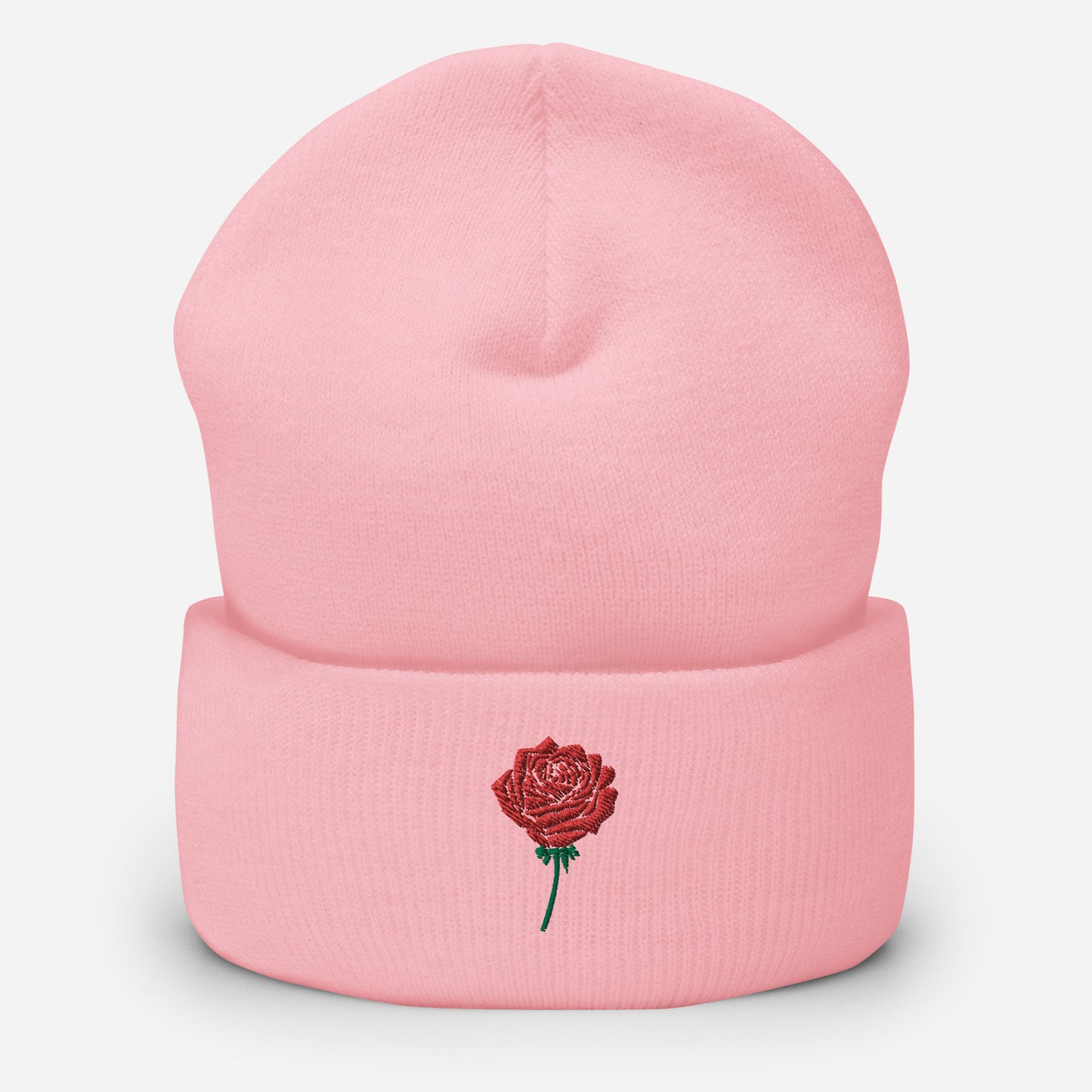 Red Rose Embroidered Cuffed Beanie