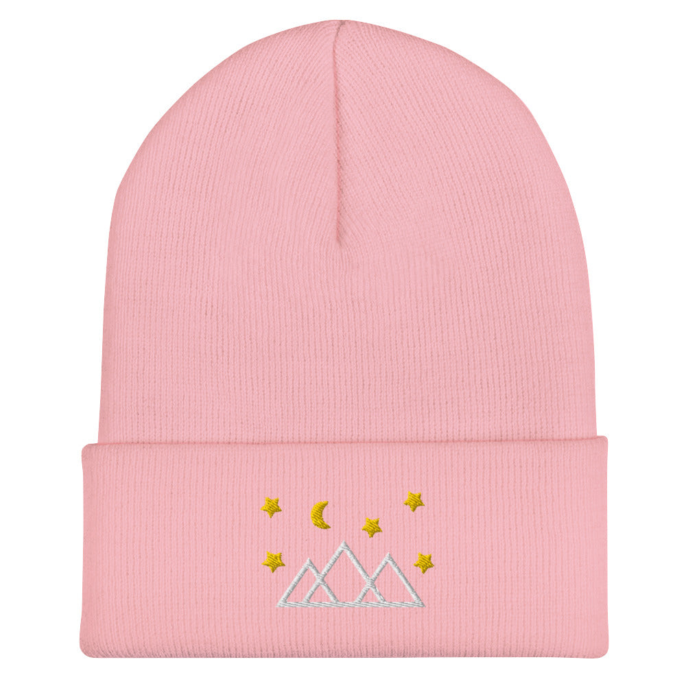 Mountain Range Starry Sky Embroidered Cuffed Beanie