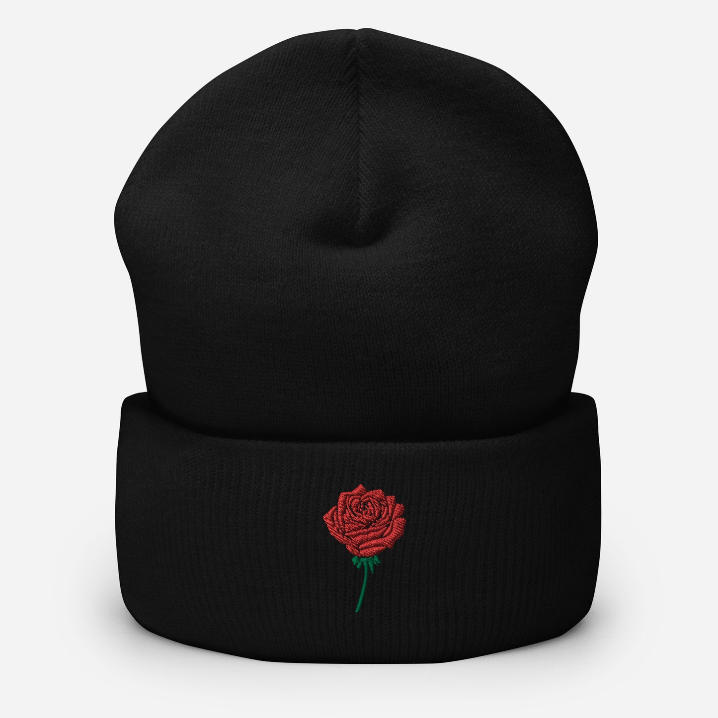 Red Rose Embroidered Cuffed Beanie