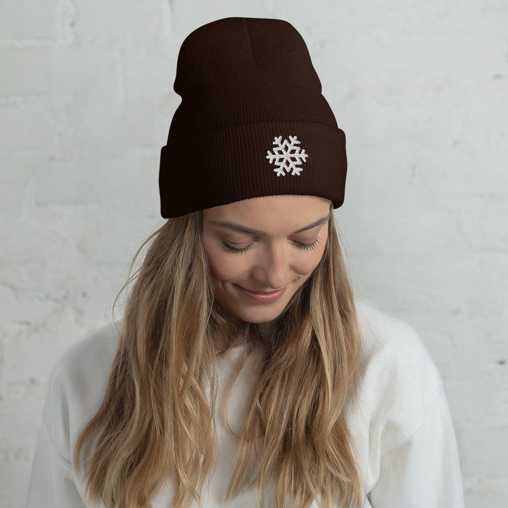 Snowflake Embroidered Cuffed Beanie