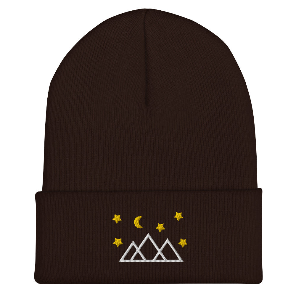 Mountain Range Starry Sky Embroidered Cuffed Beanie