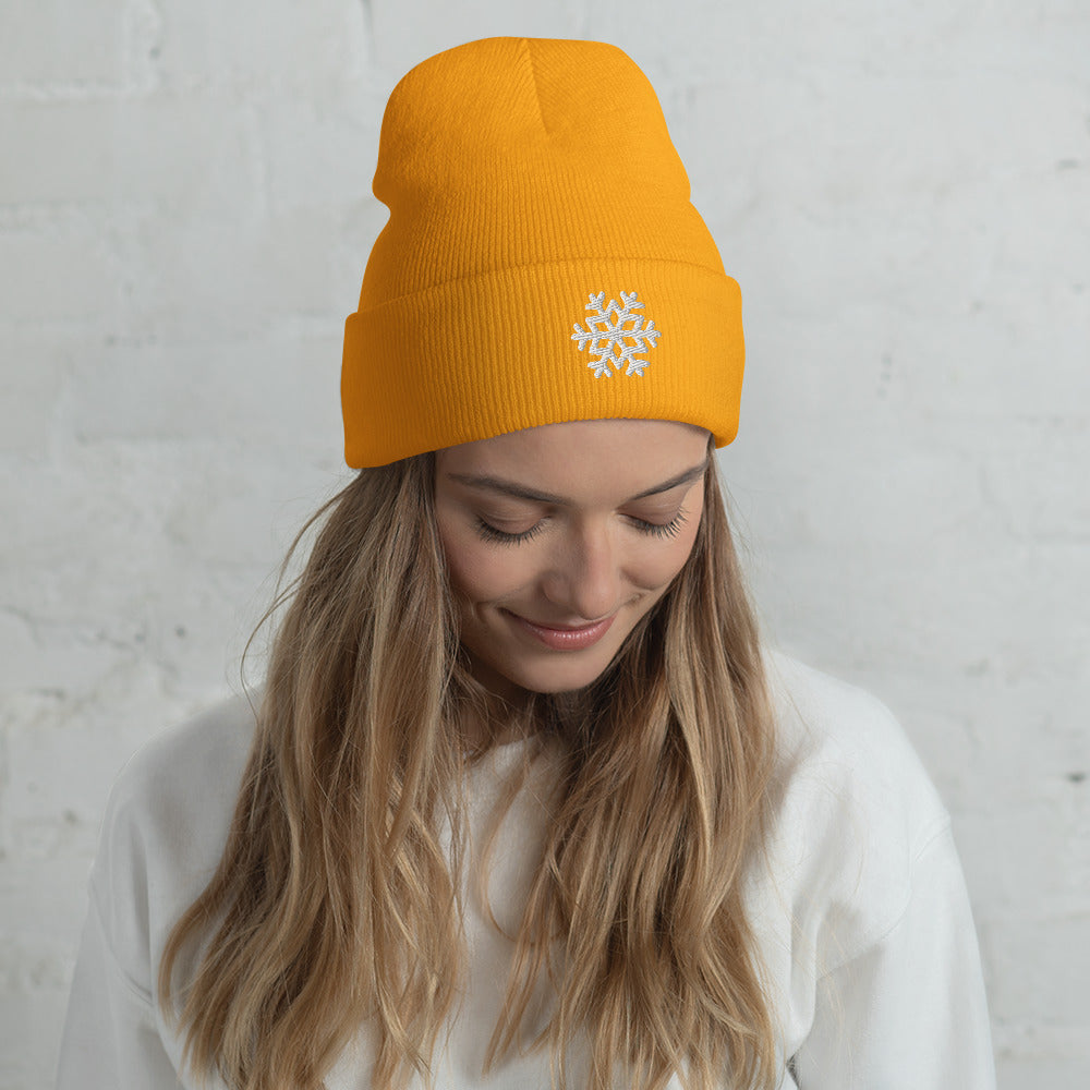 Snowflake Embroidered Cuffed Beanie