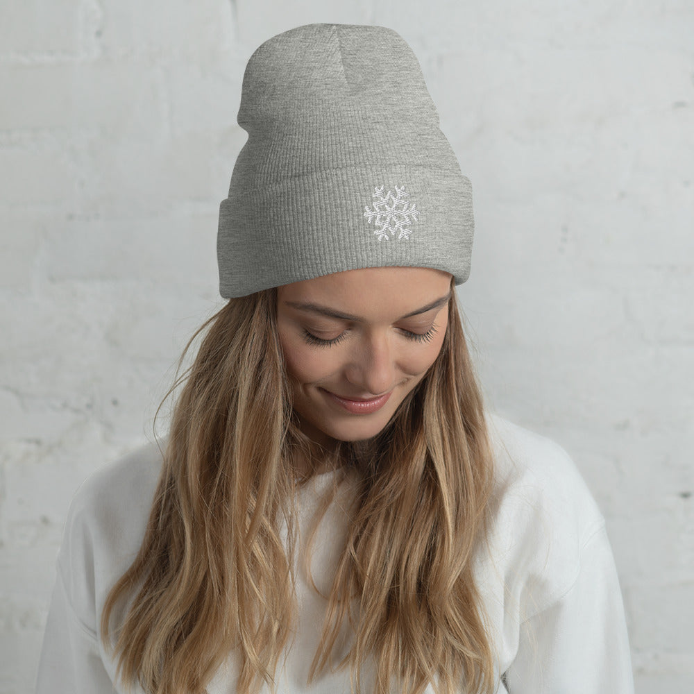 Snowflake Embroidered Cuffed Beanie