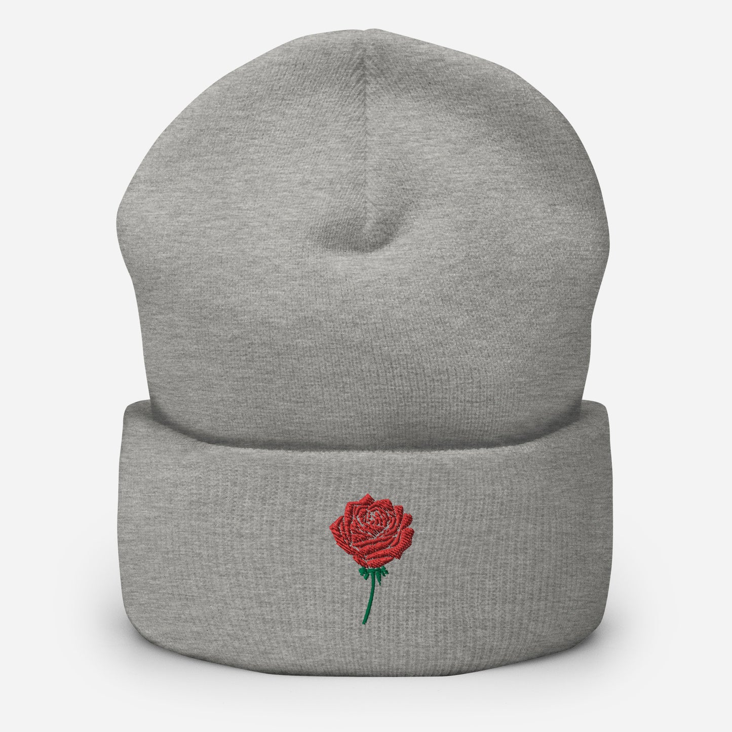 Red Rose Embroidered Cuffed Beanie