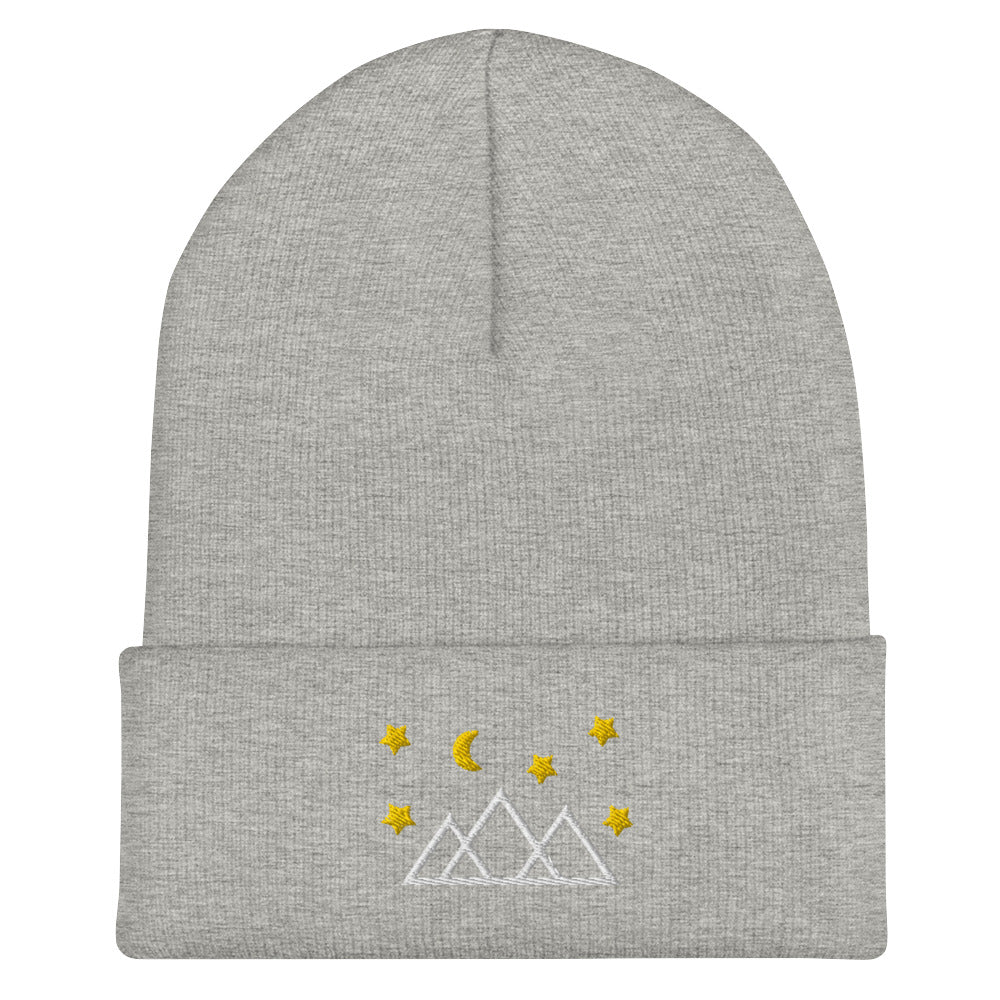 Mountain Range Starry Sky Embroidered Cuffed Beanie