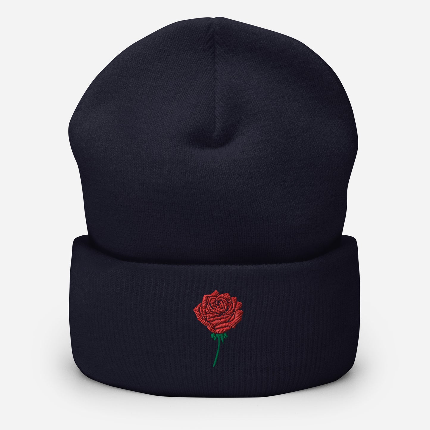 Red Rose Embroidered Cuffed Beanie