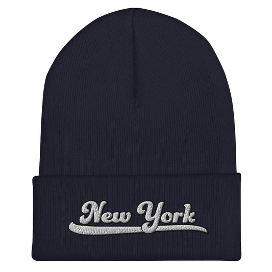 New York Embroidered Cuffed Beanie with Varsity Script