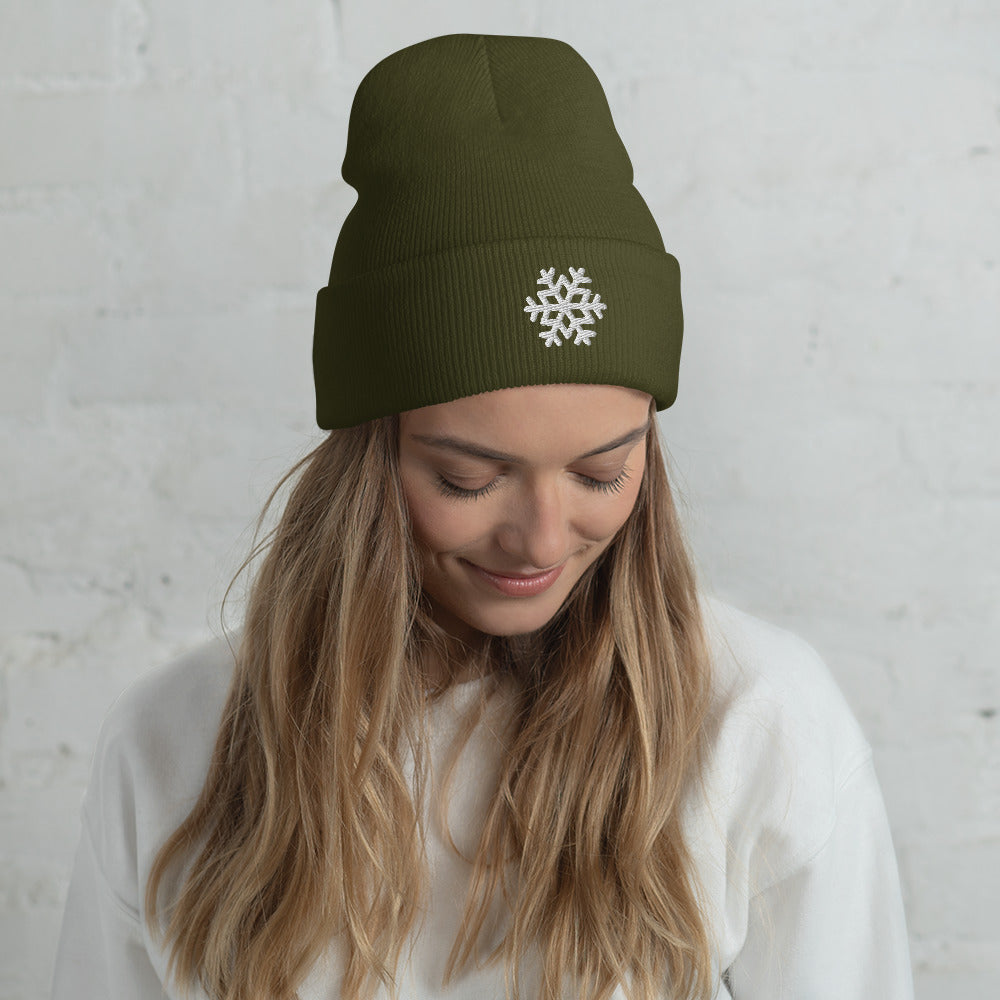 Snowflake Embroidered Cuffed Beanie