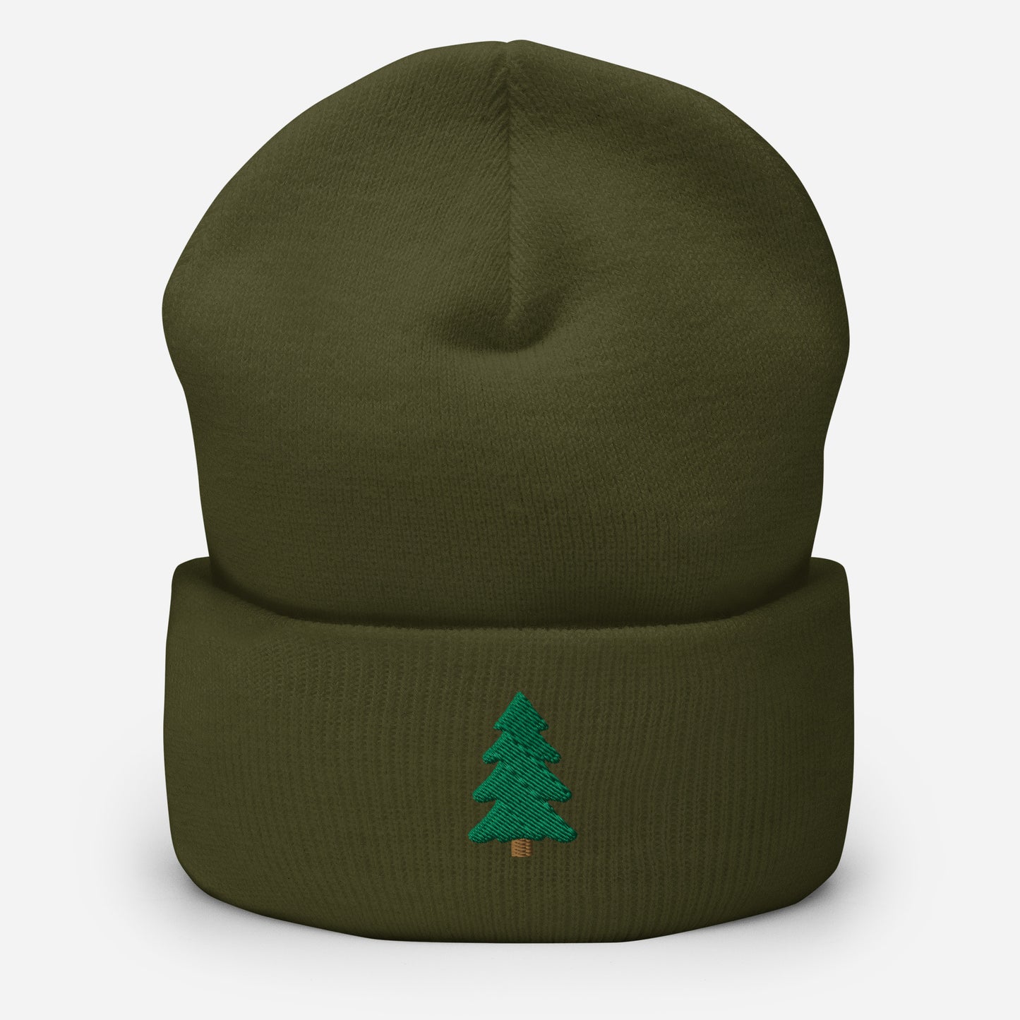 Pine Tree Embroidered Cuffed Beanie