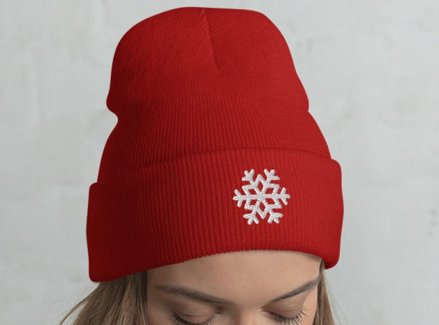 Snowflake Embroidered Cuffed Beanie