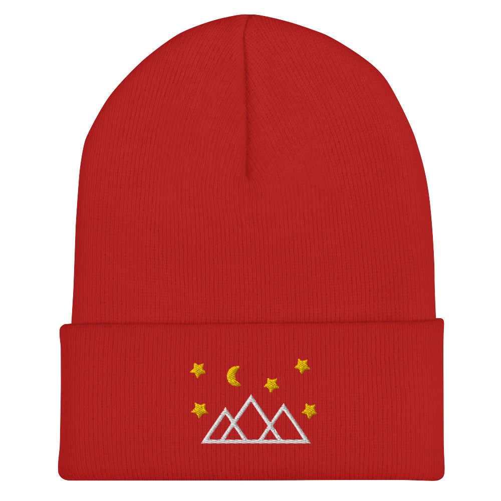 Mountain Range Starry Sky Embroidered Cuffed Beanie