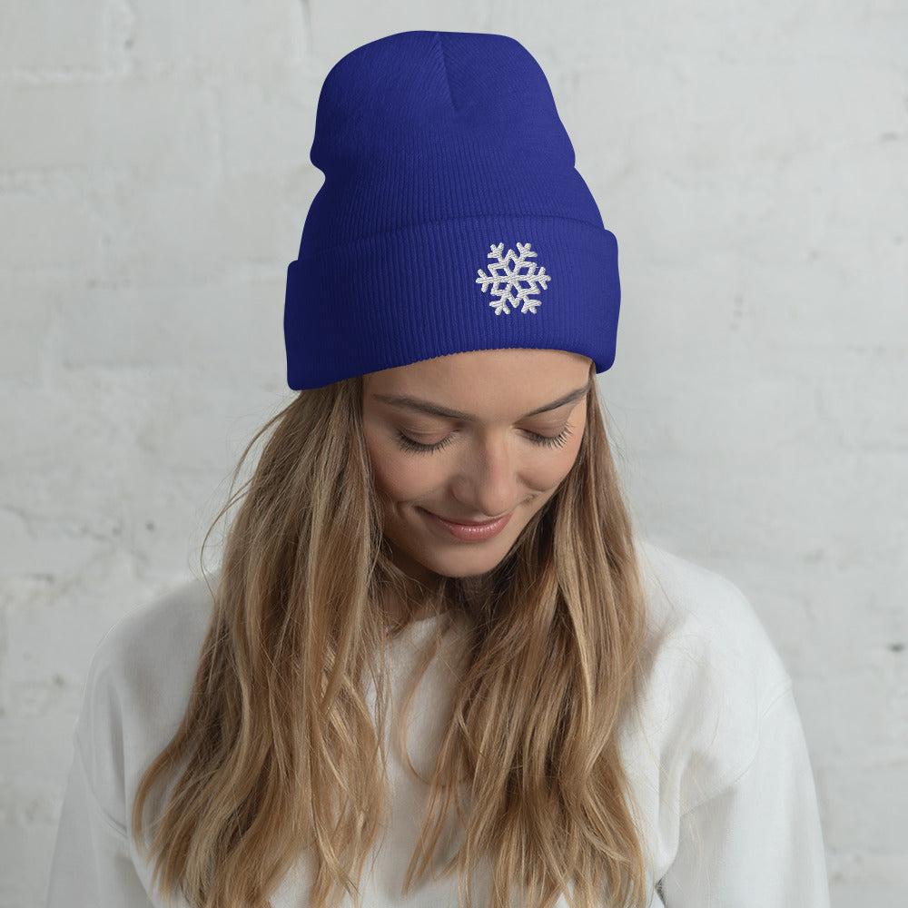 Snowflake Embroidered Cuffed Beanie