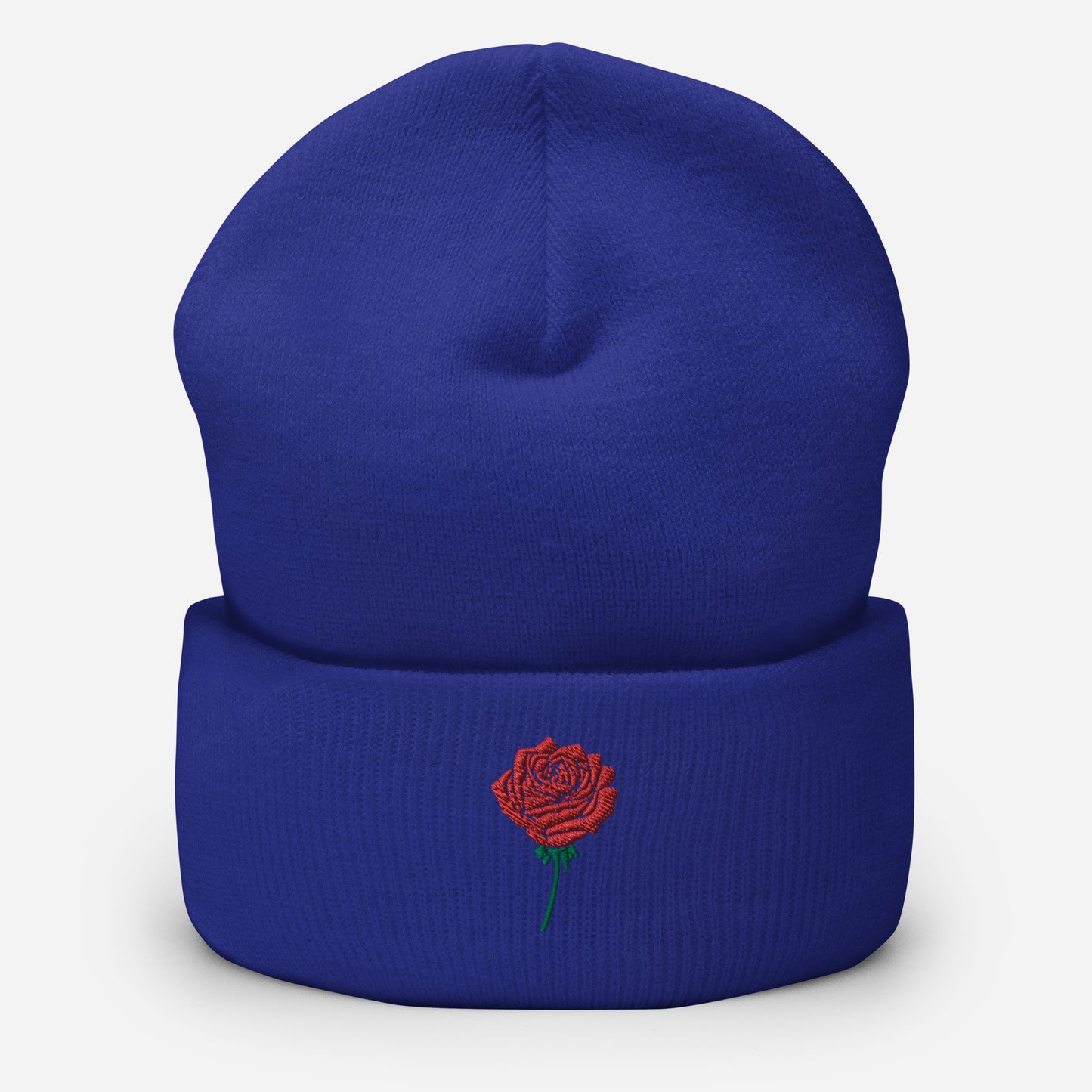 Red Rose Embroidered Cuffed Beanie